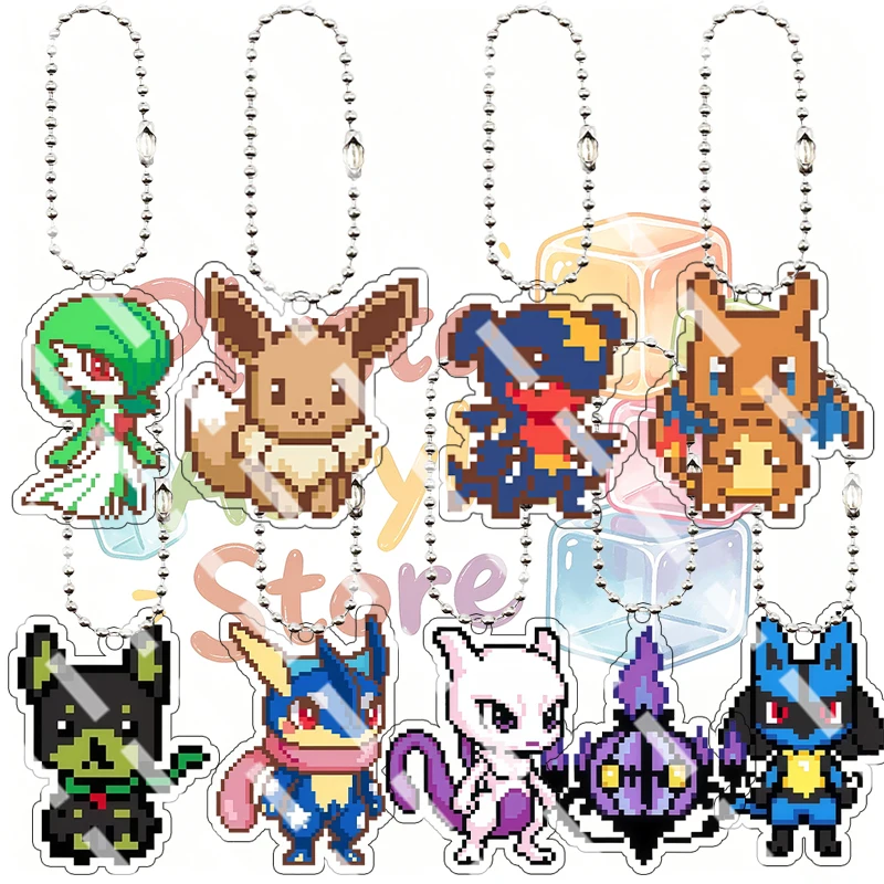 Retro Pixel Style Acrylic Keychain Gardevoir Eevee Charizard Mewtwo Lucario Anime Pendant Ring Classic Collectible Game Fan Gift