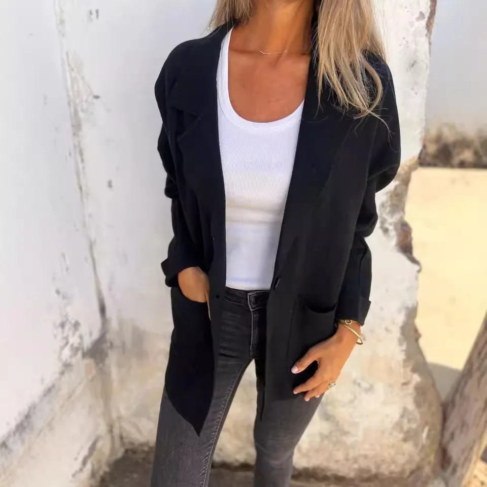 

2024 Autumn Winter New Women's Casual Versatile Turn-Down Collar Pocket Jacket Coat