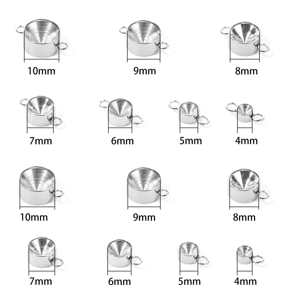 스테인레스 스틸 스톤 지원 카보숑 베이스 카메오 세팅 참 펜던트 트레이, DIY 참 쥬얼리 제작용, 4-10mm, 로트당 20 개