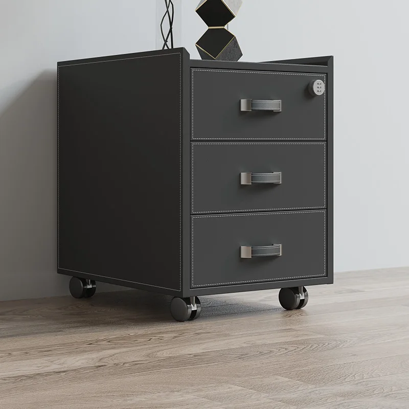 Leather office file with locked drawer bedside table mobile floor low cabinet wood