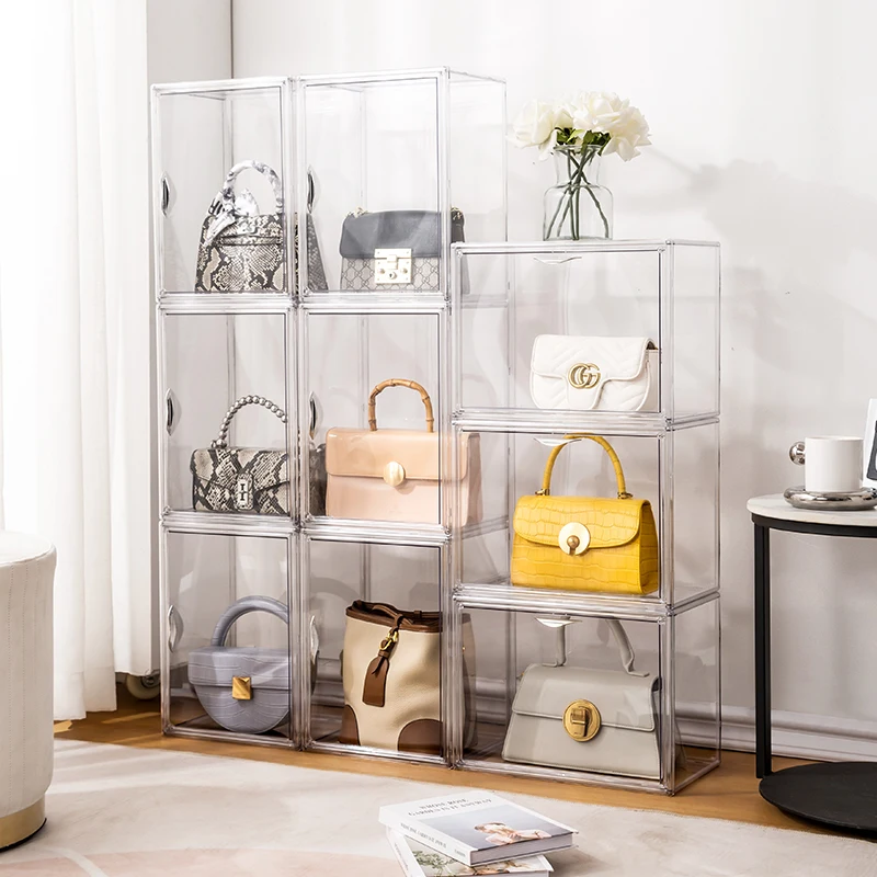 Luxury Handbag Storage Box Display Cabinet Dustproof Bag Organizer Full Transparent Acrylic Storage Box Bookcase Showbox