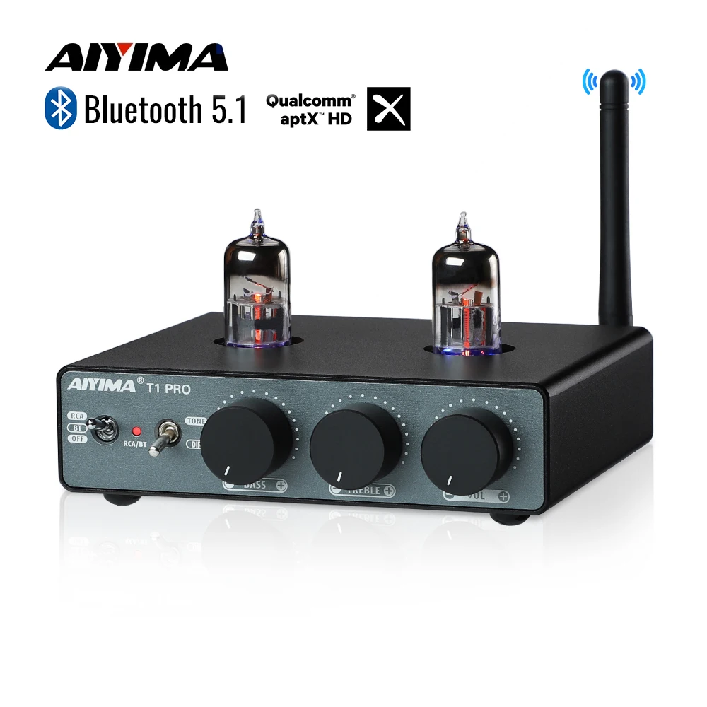 AIYIMA T1 PRO 6186 Tube Preamp Vacuum Pre-Amplifier Bluetooth 5.1 QCC3040 APTX-HD Vacuum Tube Preamp  Bass Treble Tone Control