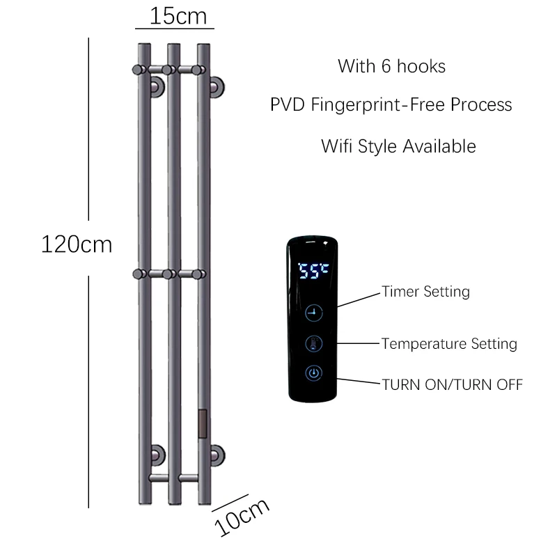 OXG-toallero eléctrico con calefacción, calentador de toallas para baño, temporizador incorporado, barra de toalla calentada, soporte Wifi/sin Wifi, accesorios de baño
