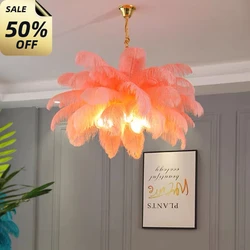 Nordic Ostrich Feather Lamp Led Pendant Lights Living Room Home Decor Bedroom Indoor Lighting Chandelier Hanging Light Fixture