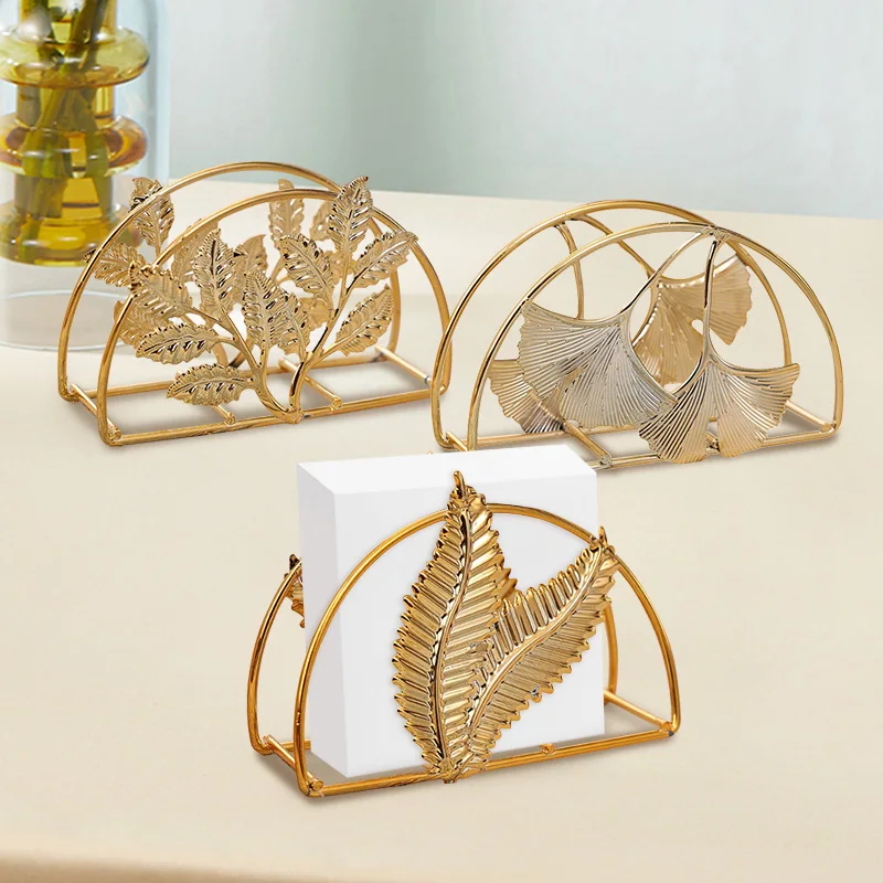 New Gold Color Tissue Holder Hollow Metal Leaf Napkin Holder Art Craft House Decorative Desktop Accessories