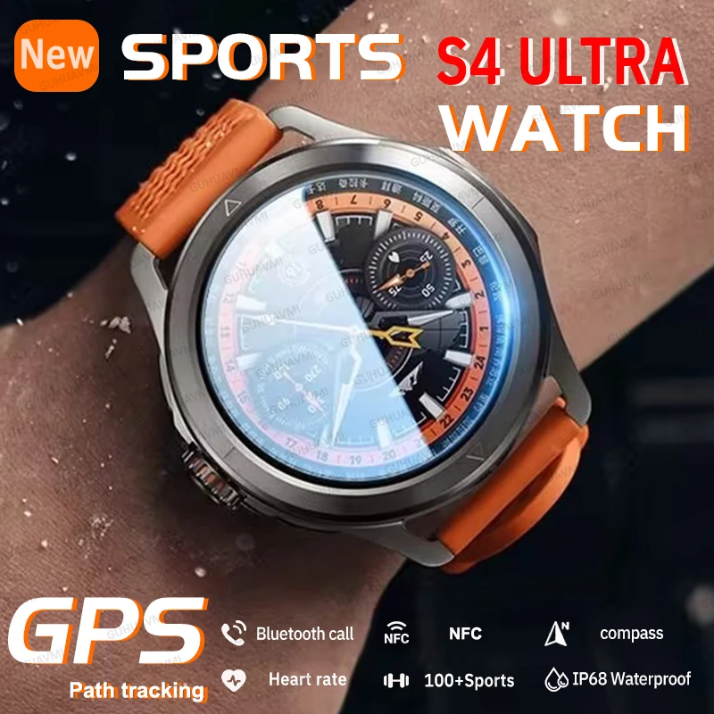 

Модные новые S4 Ultra для спорта на открытом воздухе для мужчин HD AMOLED GPS трековый альтиметр IP68 водонепроницаемые часы с пульсометром NFC HD Bluetooth Call SmartWatch