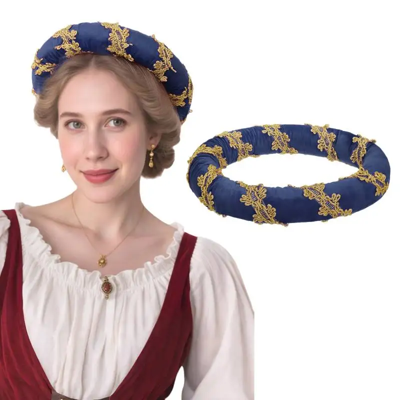 

DAZCOS Renaissance Padded Roll Chaplets Coif Cap Velvet Headwear Headpiece Bourrelet Halloween Renaissance Stuffed Circlet