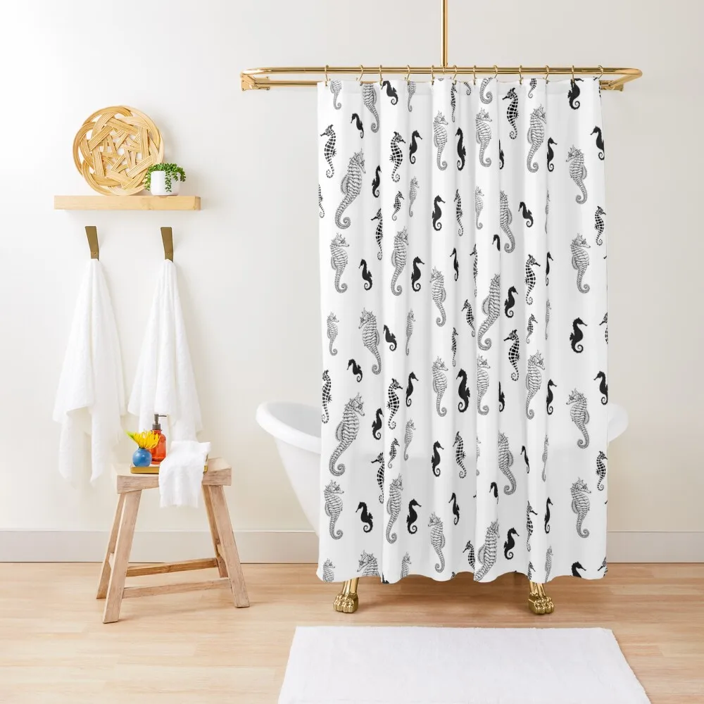 

Black and white Seahorse pattern Shower Curtain Elegant Bathroom Bathtub Shower Bathroom For The Bathroom Curtain