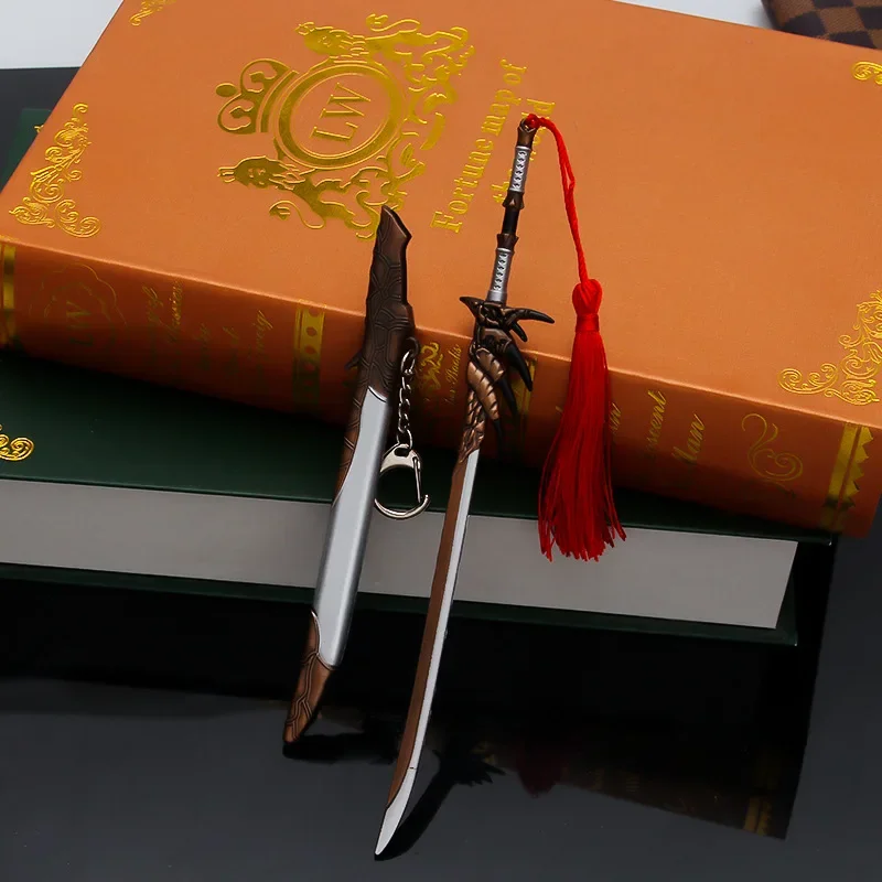 22cm/8.66in Monster Hunter urządzenia peryferyjne do gier męski ogień smok nóż brelok metalowy model broni miecz samurajski zabawka dla chłopców rzemiosło prezent