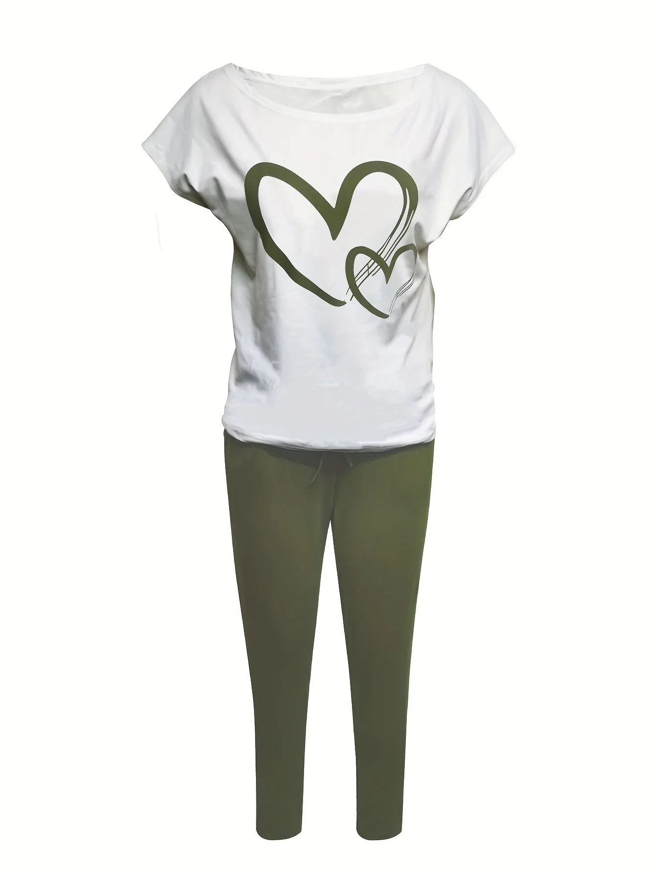 Conjuntos de 2 peças para mulheres, roupas com gráficos impressos, camiseta verde oliva, calças de moletom, conjunto casual de duas peças, conjuntos de correspondência