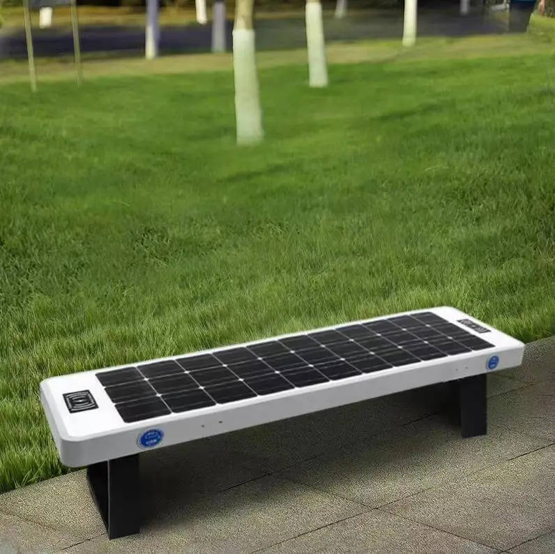 

Garden Bench Bank with Wooden Plate Bening Steel Plate with Painting Solar Smart Park Battery Leg Chair USB Wireless Charger