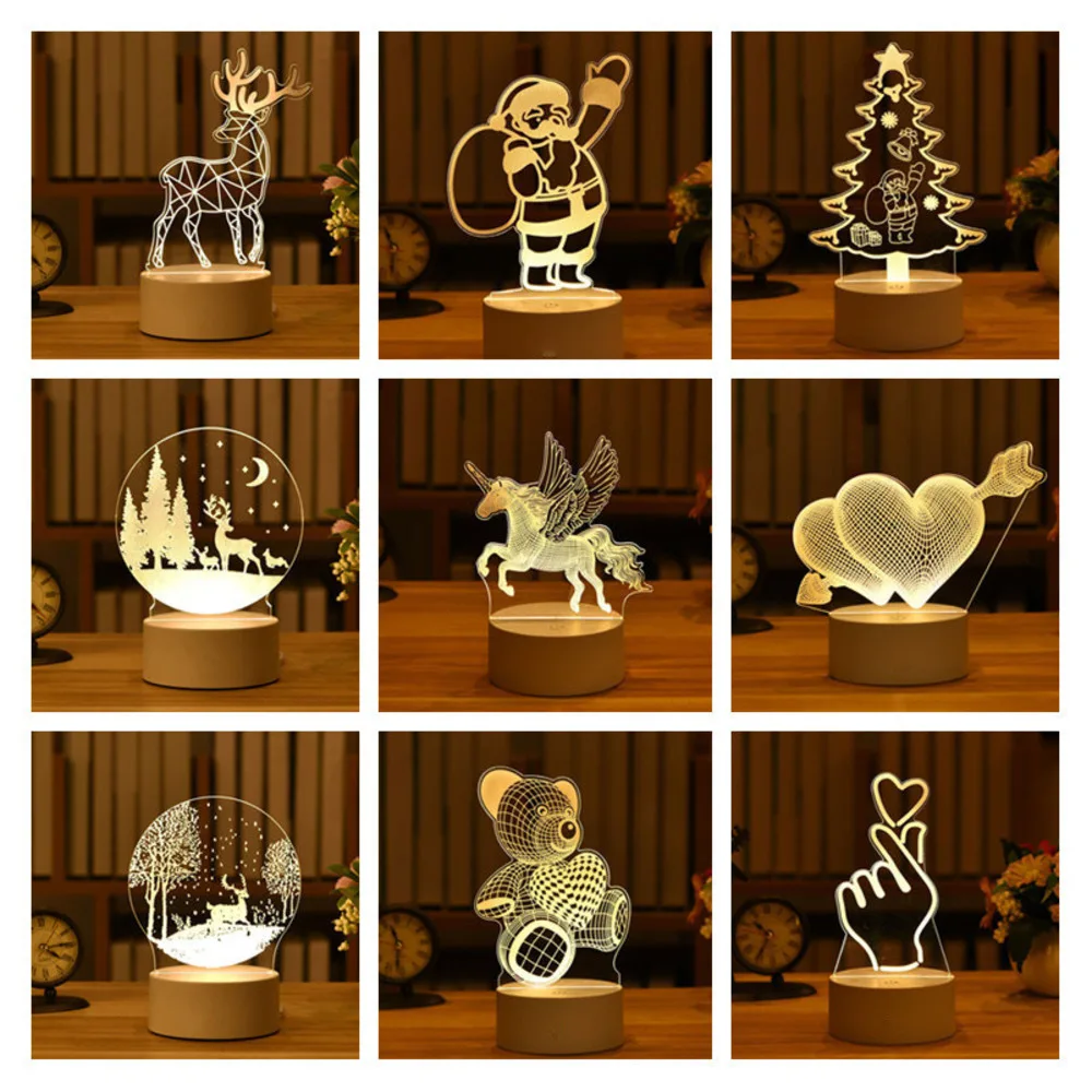 Lampu Malam LED 3D Hadiah Kreatif untuk Hari Kasih Sayang Hari Anak Dekorasi Meja Samping Tempat Tidur Hadiah Pencahayaan Kamar Anak