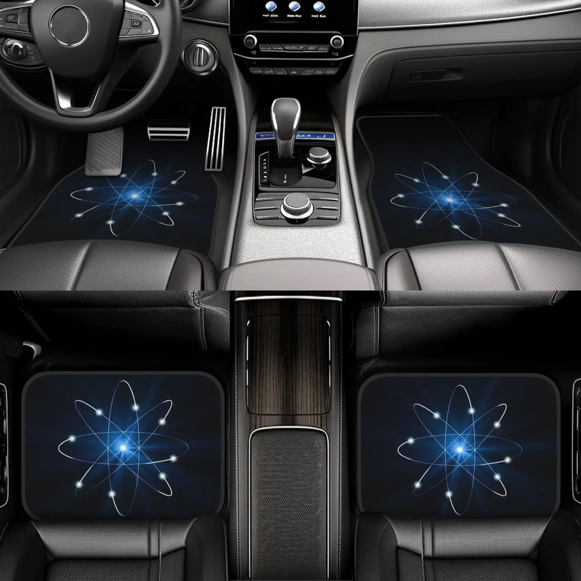 Set Of 4 Atomic Design High-Quality Car Floor Mats - Fits Most Vehicles, Easy To Clean Full Car Interior Additions