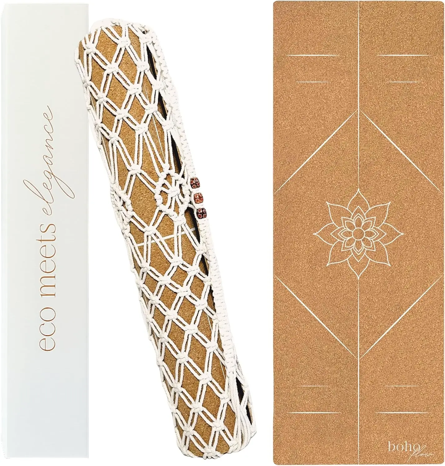 Hot Yoga with Natural Rubber Cork Mat - Non-toxic, Odor-free, Non Slip, Stylish Alignment Lines