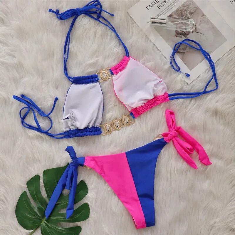 Pink Sexy Bikinis Swimsuit With Rhinestones Women Swimwear Female Push Up Bikini Beach Swim Wear Bathing Suits Pool Bather 2024