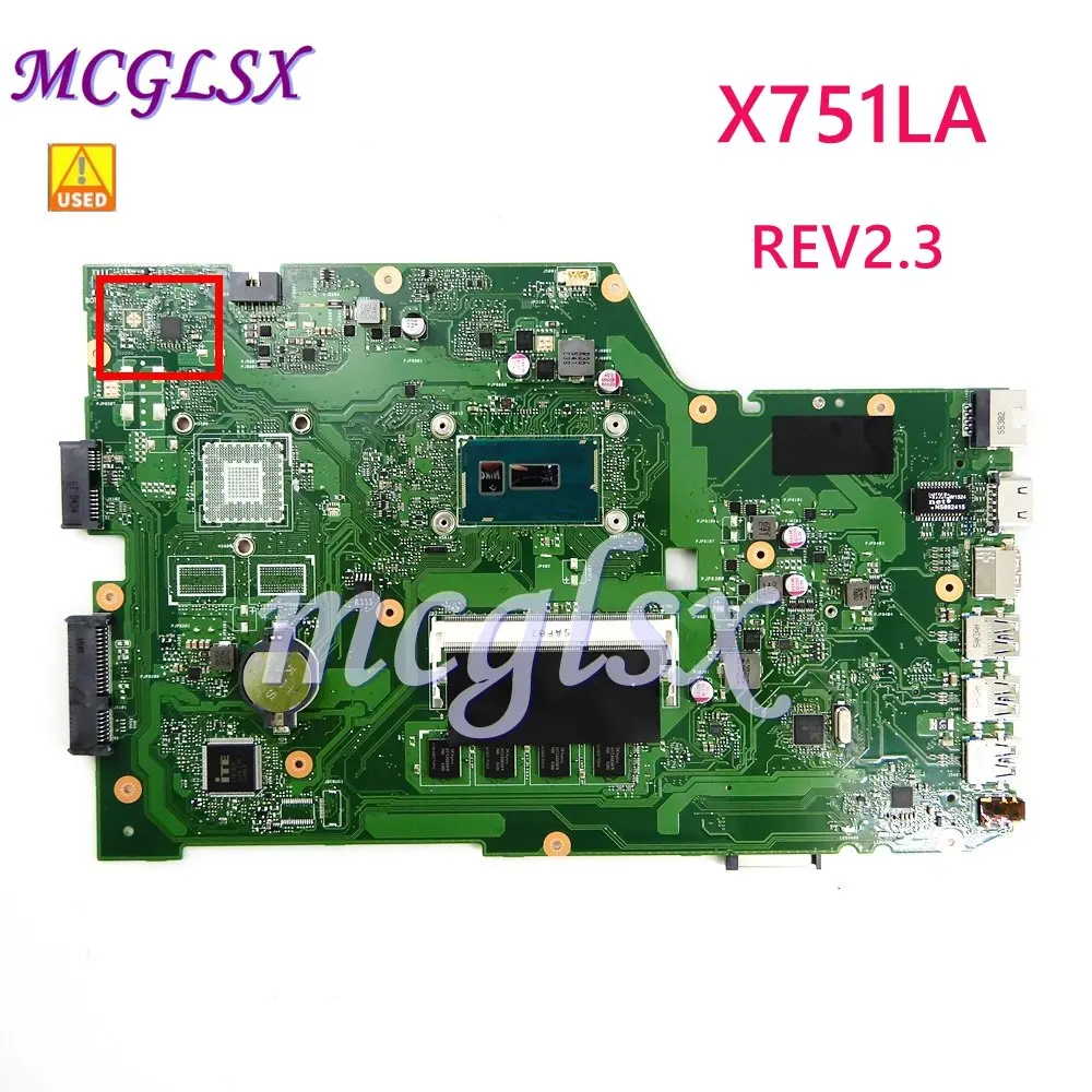 

X751LA REV2.3 i5-5200CPU 4GB RAM Mainboard For Asus X751L X751LAB R752L R752LD R752LN X751LD X751LJ Laptop Motherboard Used