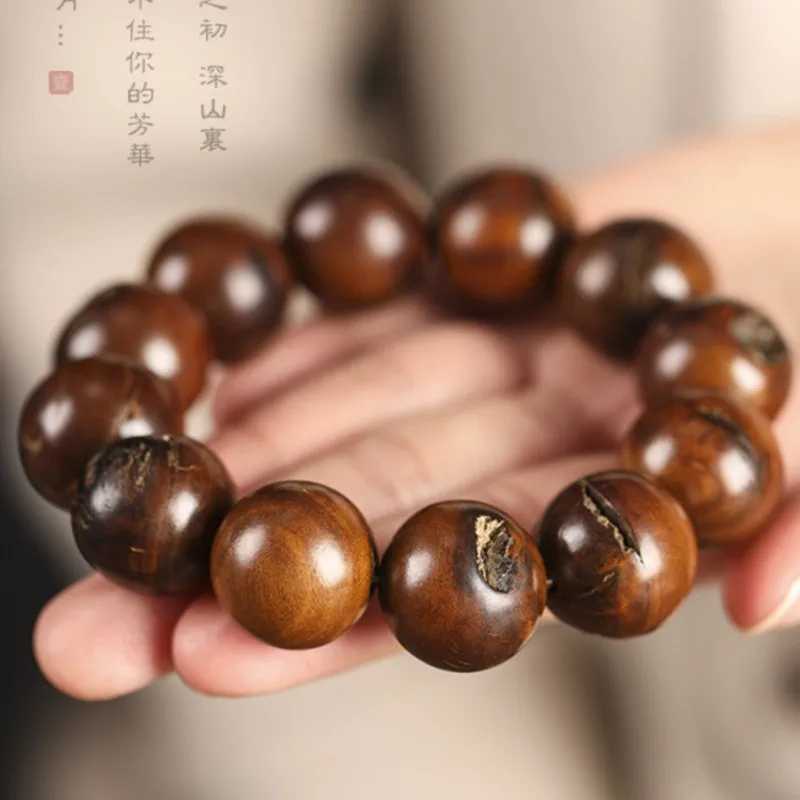Strike Jujube Tree Bracelet Natural Full of Thunder Marks Wood Peach Country Trendy Men and Women Handheld Prayer Beads Buddha