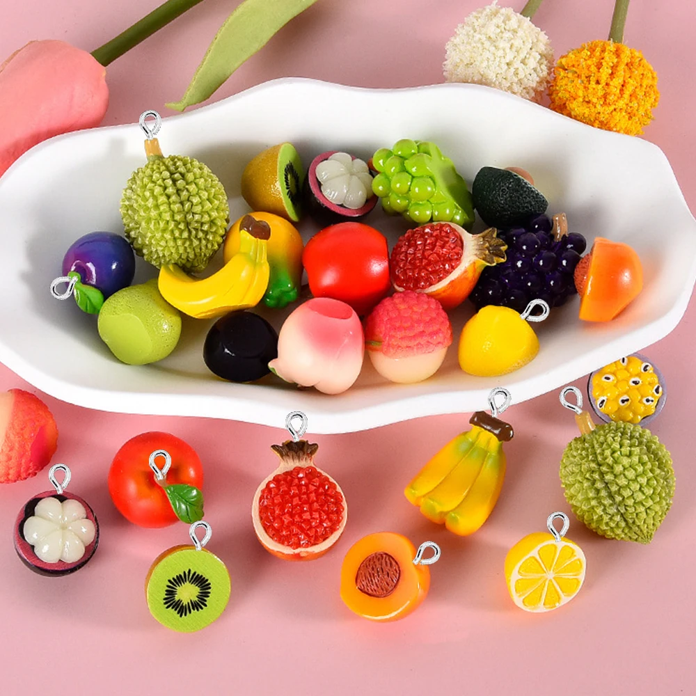 10ชิ้นชุดผลไม้จำลอง3D แบนกลับเสน่ห์สำหรับต่างหูสร้อยข้อมือปิ่นปักผมเครื่องประดับ DIY จี้อุปกรณ์ประดับตกแต่ง