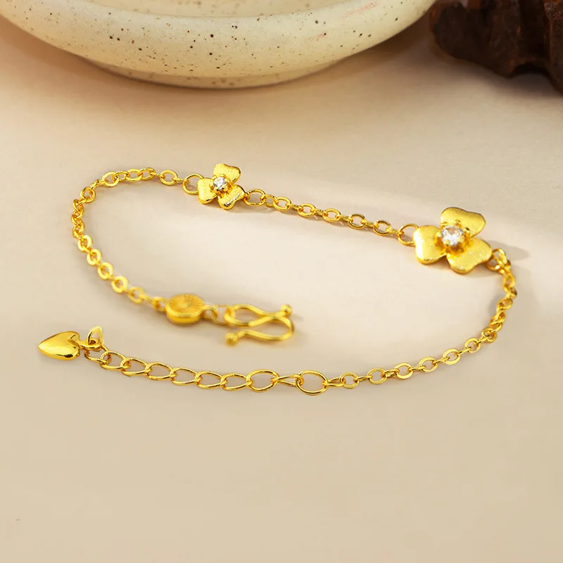 9999 gold brushed gold flower-shaped bracelet for women - light luxury, fashionable and glittering diamond jewelry accessory