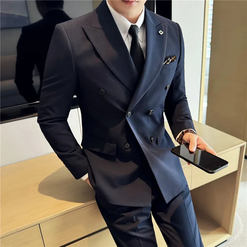 High Quality Men Double-breasted Suit Men Business Suit 3piece