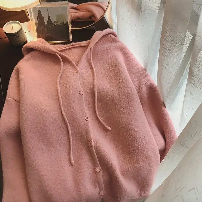 7 Colors Cardigan Women Hooded Sweater Casual Autumn Ulzzang Knitted Loose Cozy Girls Streetwear All-match Classic Simple Warm