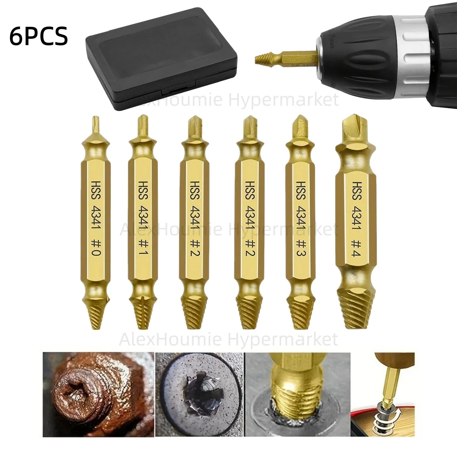 

6pcs Damaged Screw Extractor Bit Drill Set Broken Speed Out Bolt Extractor Bolt Stud Remover Easily Take Out Demolition Tools