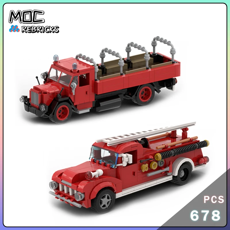

MOC Historic Fire truck with a flatbed Seagrave Fire Truck Building Block Model Kit DIY Assembly Senior Bricks Display Toys Gift