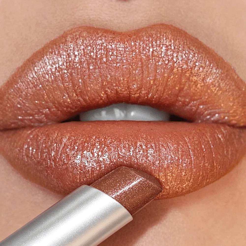 JUJU DREAM Silver Tube Shimmer Lipstick Warm Bronze Glitter Glossy Long Lasting Moisturizing European Lip Makeup