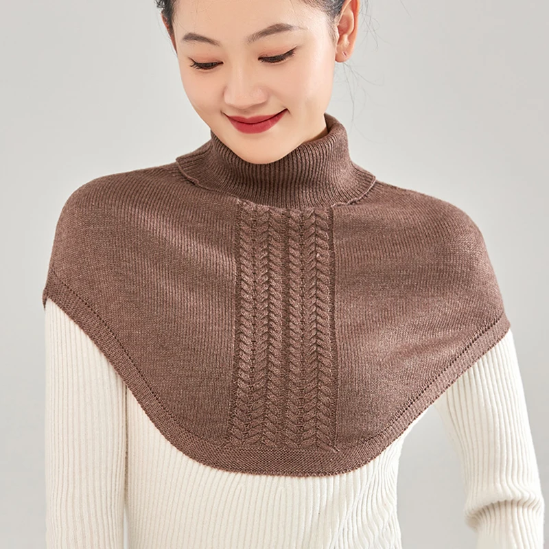 Women Neck Cover Autumn Winter Knit Protected Rotect Cervical Spine Warm Bib Turtleneck Sweater Fake Collar Decorative ScarF