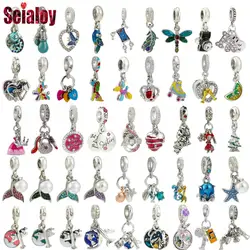 Seialoy 2Pcs Silver Color Alloy Feather And Fish Tail Pendant Aircraft And Earth's Oceans Charm Fits DIY Bracelets Accessory