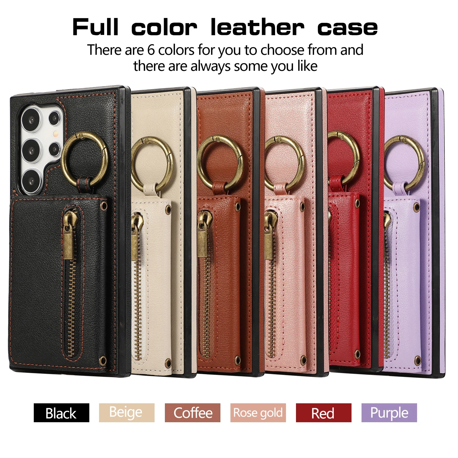 Crossbody Zipper Cards Solt Wallet Leather Case For Samsung Galaxy A55 A15 A25 A35 A54 S24 Ultra S23 FE S22 S21 Plus Ring Holder