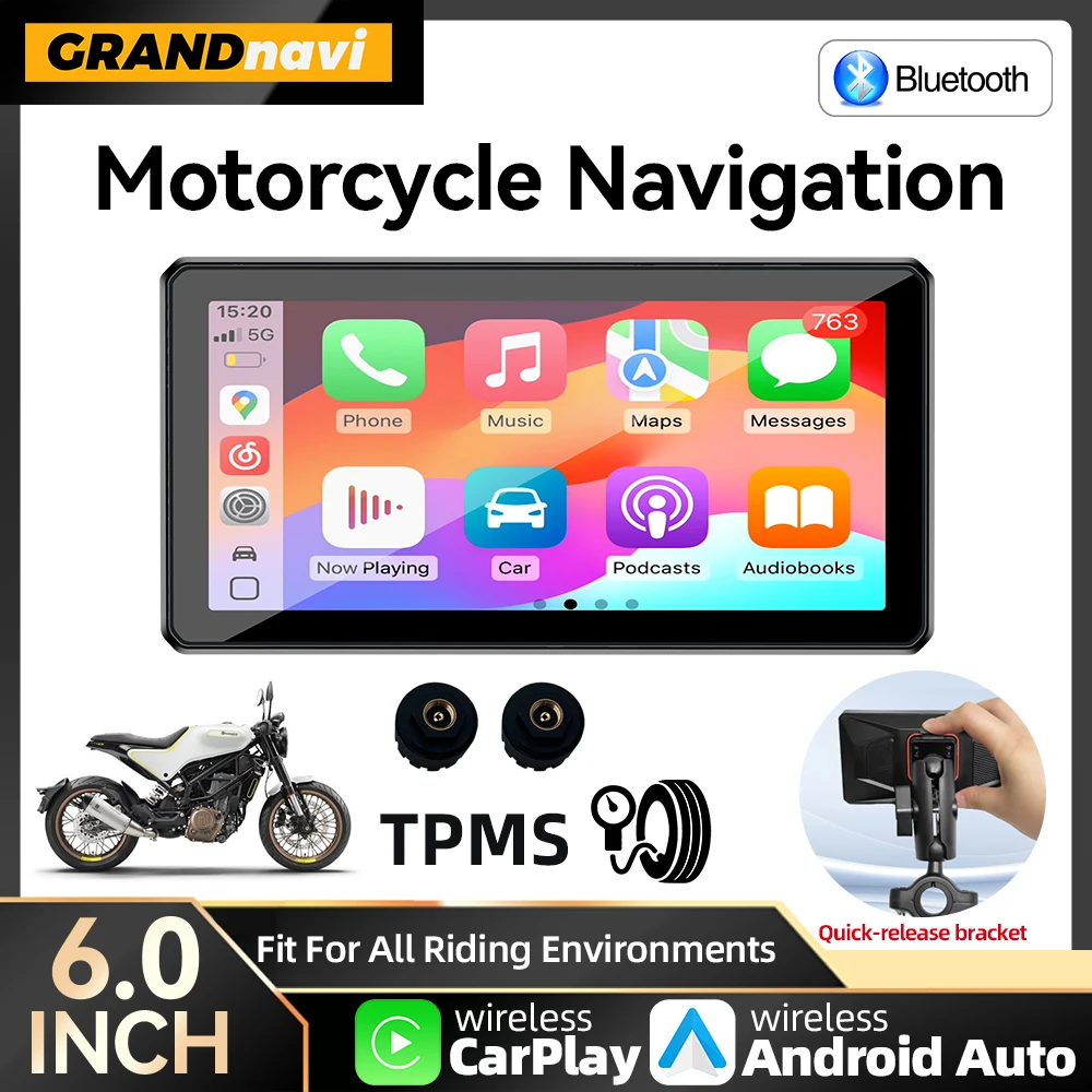 

6-дюймовый беспроводной CarPlay Moto портативный цифровой мотоцикл приборная панель IP67 GPS навигационный экран Android авто монитор