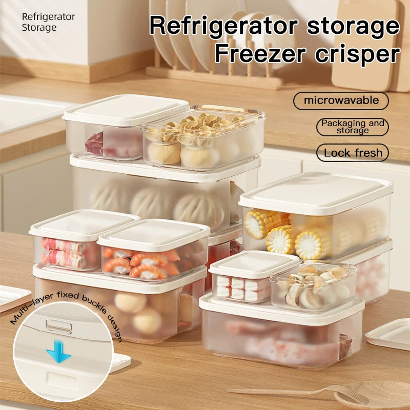 Cream Air Refrigerator Fresh-keeping Box Household Kitchen Food Freezing Sealed Fresh-keeping Box Food Grade Plastic Storage Box