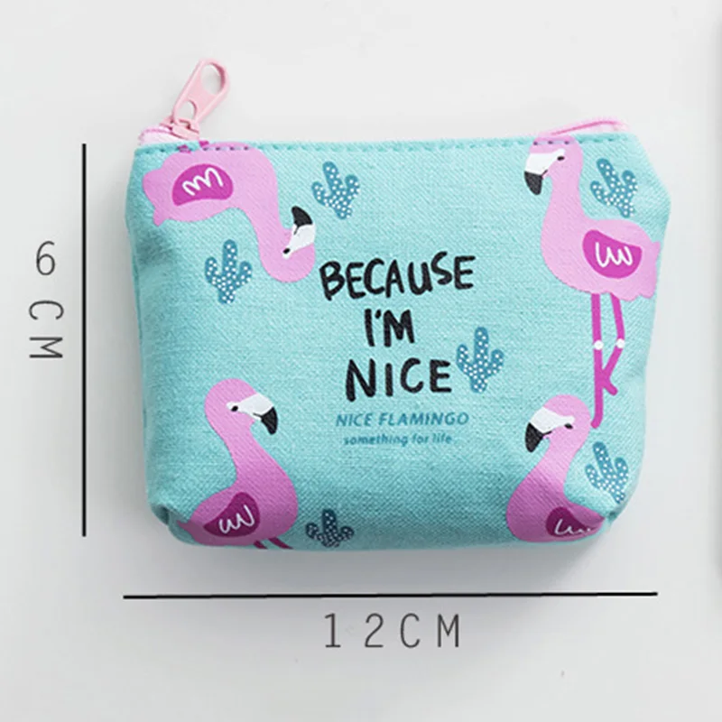 Woman Square Flamingo Coin Pouch Money Bags Pink Canvas Fabric Change Wallet Cute Cartoon Coin Purse Keys Earphone Storage Bag view 5