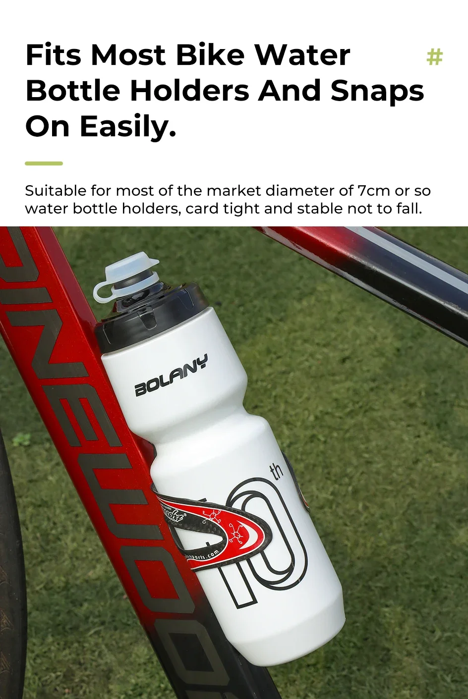 BOLANY Fahrrad-Wasserflasche mit großem Fassungsvermögen, PP5, auslaufsicher, Radfahren, Outdoor-Sport, Auspresswasserflasche, Fitness, 750 ml – Detail 6