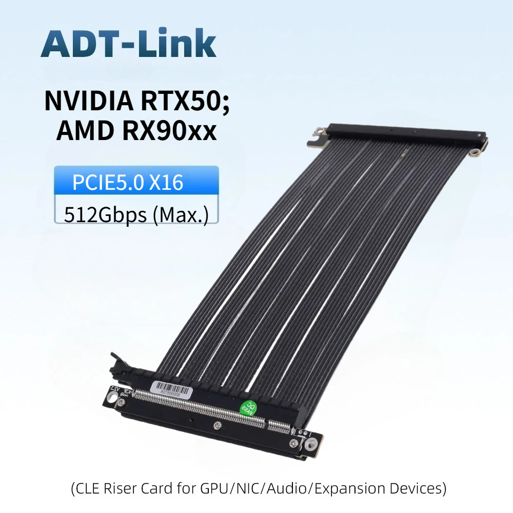 185mm Pcie 5.0 X16 PCI Express Riser Cable 90 Upright Reverse Newest GPUs RTX 5090 Video Card Mini ITX Chassis 16x Graphics Card