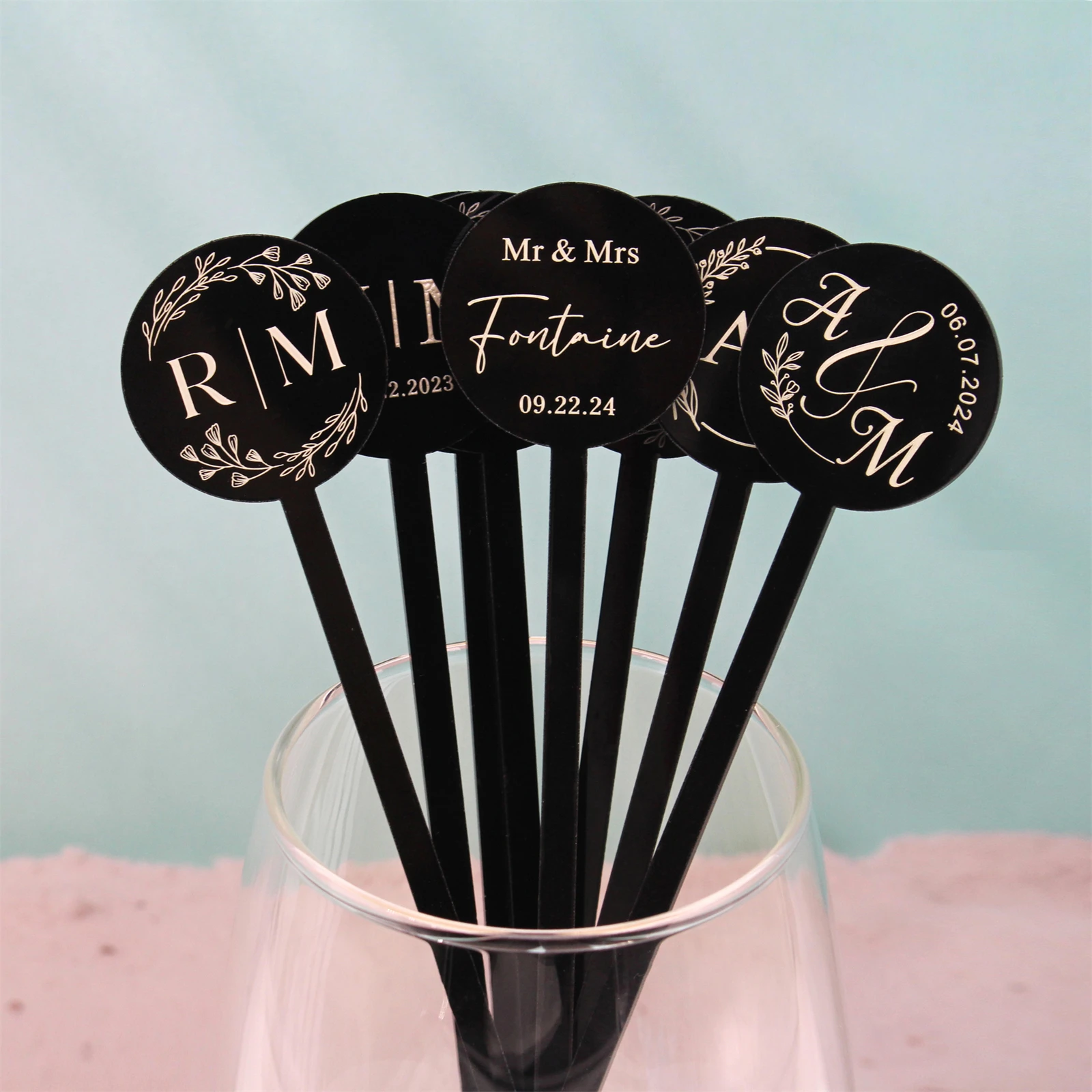 Imagem -02 - Personalizado Gravado Acrílico Stir Sticks Etched Drink Agitadores Bar Swizzle Sticks Table Tag Decoração do Chuveiro do Bebê 100 Pcs