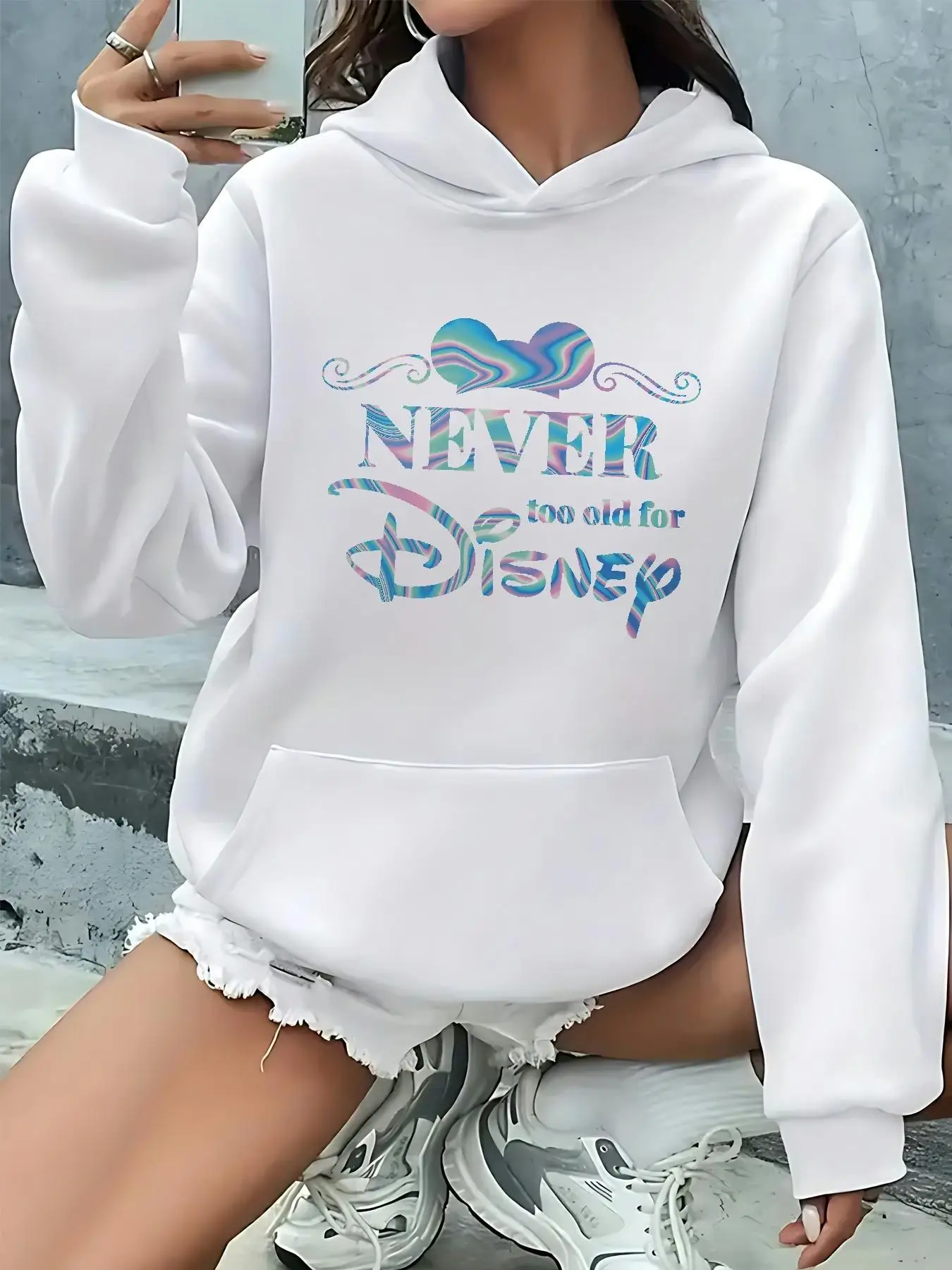 Sweat à capuche sous licence officielle pour femme – Never Too pour logo et motif oreilles de Mickey, noir avec bleu/rose/violet