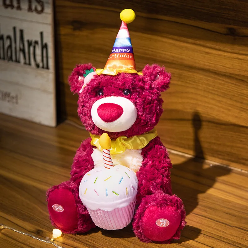 37 cm Kawaii Orso Bambola di peluche elettrica Compleanno Cappello carino Orso Canta Gioco interattivo Decorazioni per la casa Regalo per bambini Giocattoli per l'educazione precoce del bambino