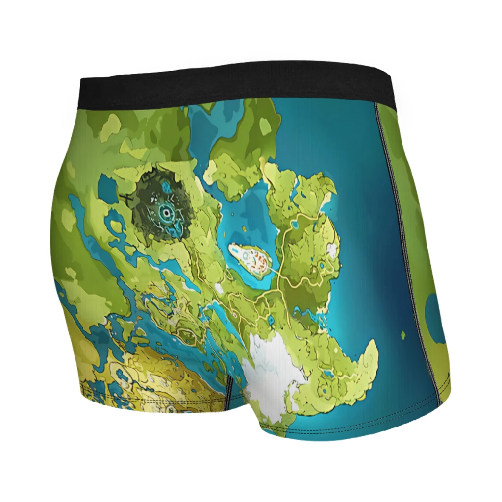 Genshin-Calzoncillos de algodón con mapa del mundo para hombre, ropa interior masculina, pantalones cortos ventilados, Bóxer