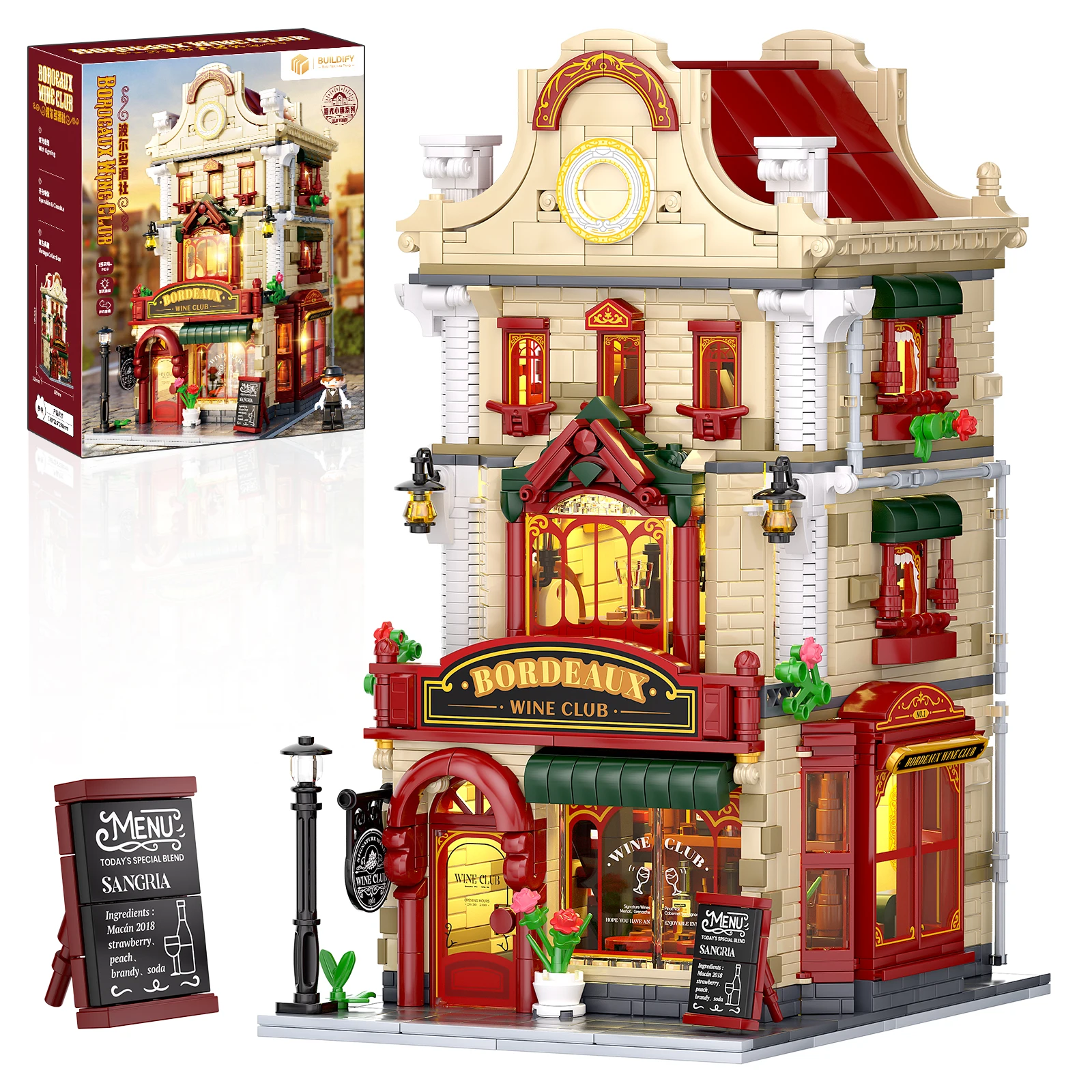 Ensemble de blocs de construction Chateau Winery Bordeaux avec lumières LED – Modèle de collection détaillé vintage, cadeau créatif pour Noël et