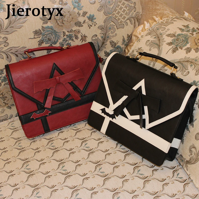 JIEROTYX giapponese Lolita Goth borse borsa a tracolla da donna Bowknot ricamo JK Unifrom zaino Holloween Kawaii Cosplay Bag