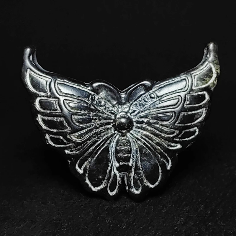 YIZHU CULTUER ART Size 5.7×7.2cm Chinese Hongshan Culture Black Magnet Jade stone carving Butterfly Pendant Collection