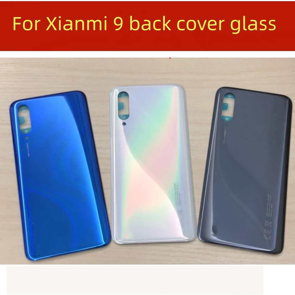 For Xiaomi Mi 9 Back Battery Cover Redmi Rear Housing Door Glass Panel Case Replacement Parts + with camera lens+With Logo For