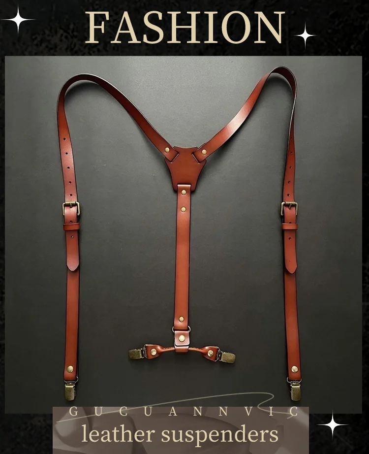 2*115Cm Leather Suspenders Men 4-Clip Y-Back Retro Suspenders Adjustable Suspenders Women's Pants Braces Apparel Accessories