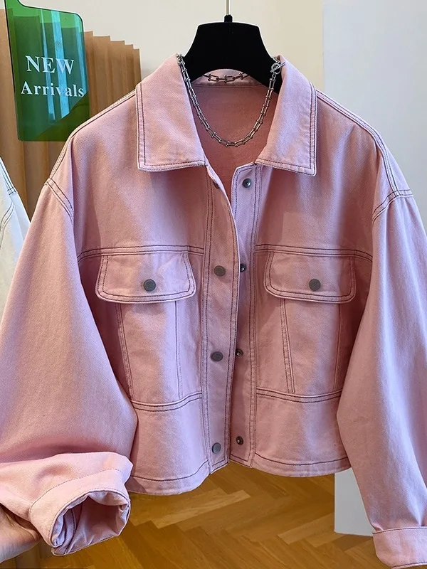 سترة نسائية فضفاضة غير رسمية من قماش الدنيم لربيع وخريف جديد ملابس عمل من القطن والبوليستر المقاوم للتشوه #2