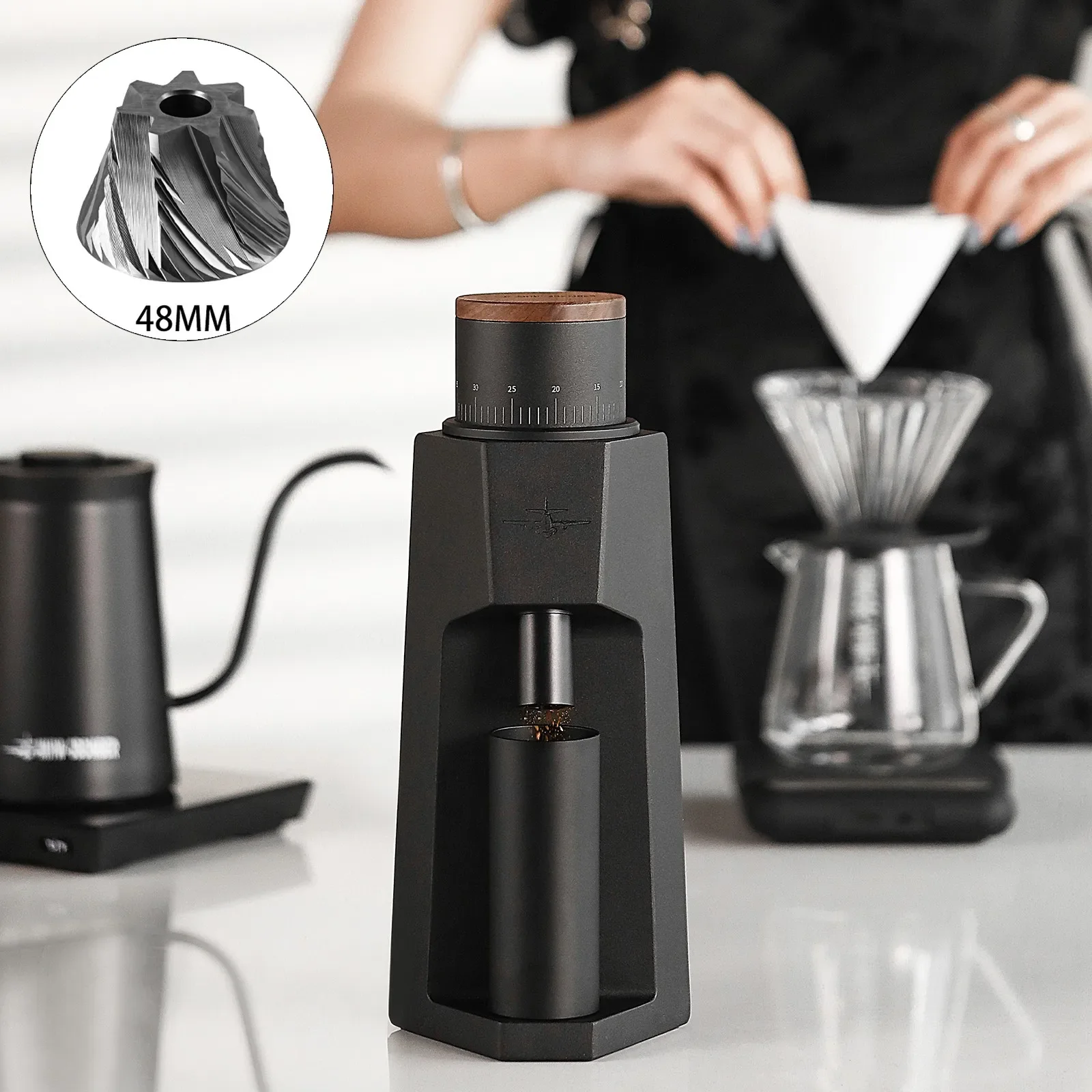 MHW-3BOMBER Electric Coffee Grinder 7 Core Grinding Burr 48mm Adjustable Fit Home Barista Delicate Espresso Grinder