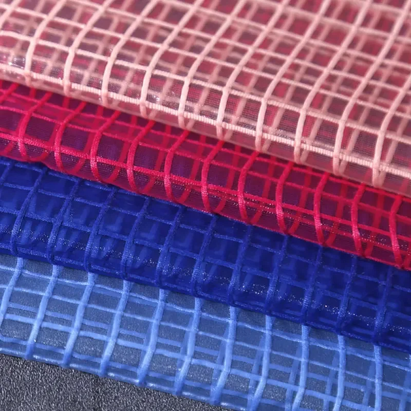 

50x140cm Mesh Plaid Fabric Textured Organza Crisp Fabric for Sewing Bridal Dress Headdress Bottoming Garment DIY Materials