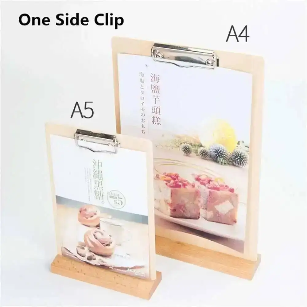 A4 T Shape Wooden Menu Holder Clipboard Menu Template Table Menu Sign Holder Stand Bar Menu Cover Board