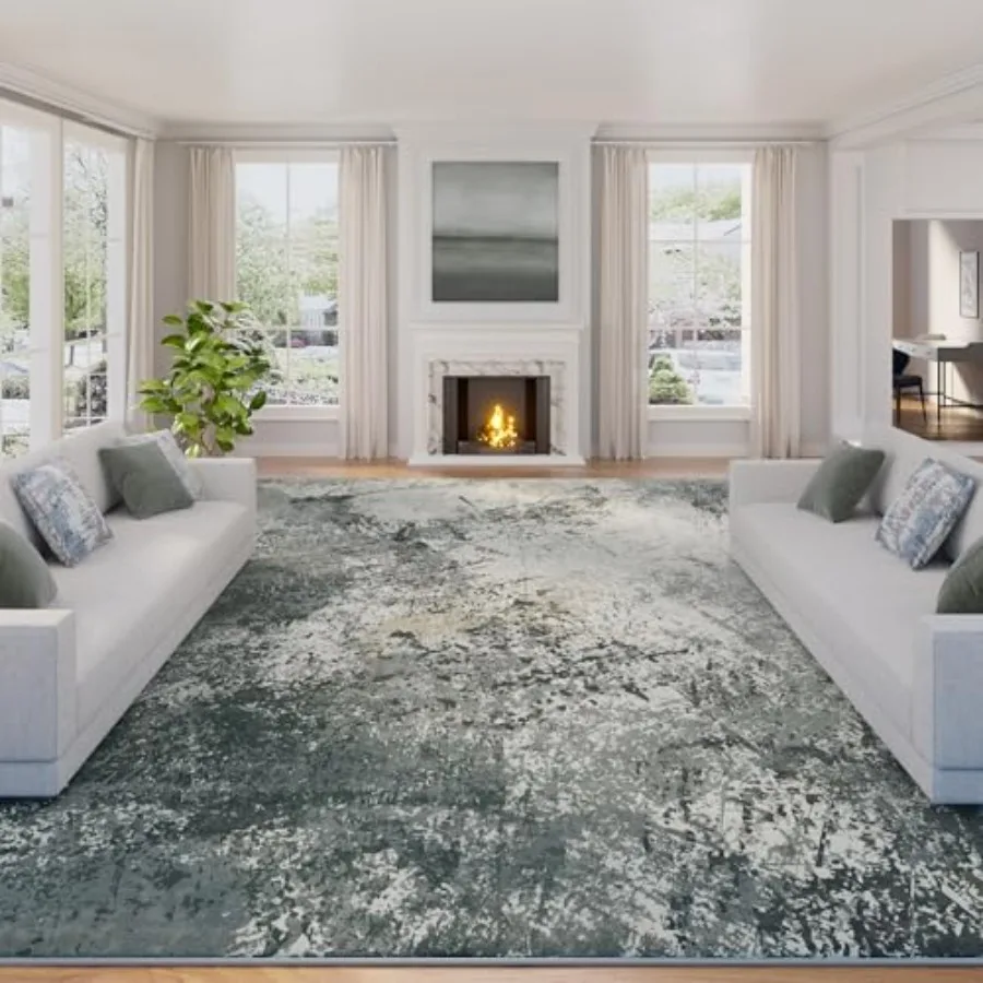 

Modern Abstract Rug for Living Room, 8'x10' Grey Washable Area Rug with Non-Slip Backing Short Pile, Large Carpet with Abstract